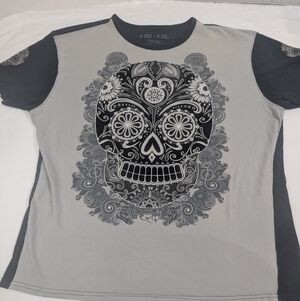Ay Guey Gray and Black Skull Graphic T-Shirt 4XL